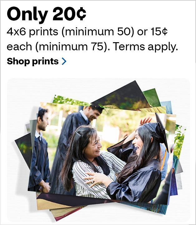 20¢ 4x6 prints (min. 50) or 15¢ 4x6 prints (min. 75)