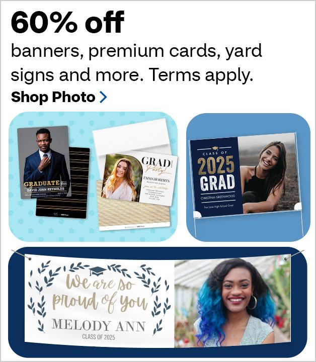 60% off Premium Cards, Wall Tiles, Yard Signs, Banners