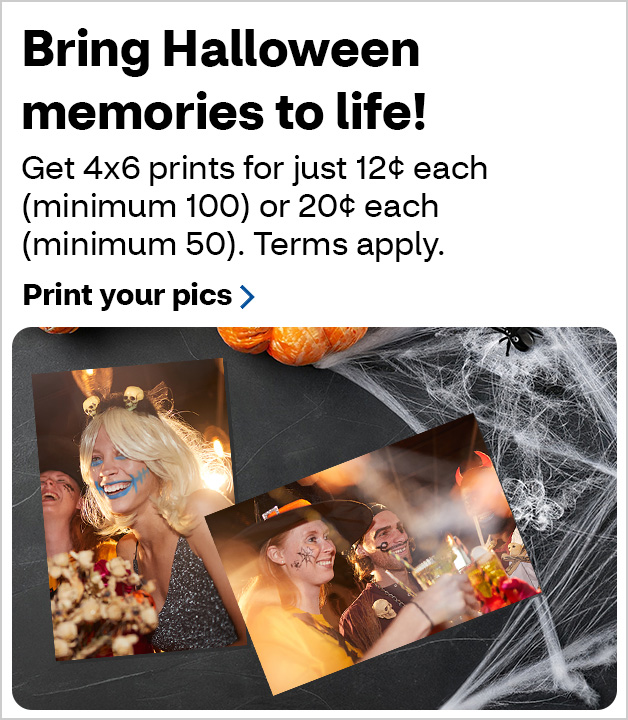 20¢ (min. 50) or 12¢ 4x6 Prints (min. 100)